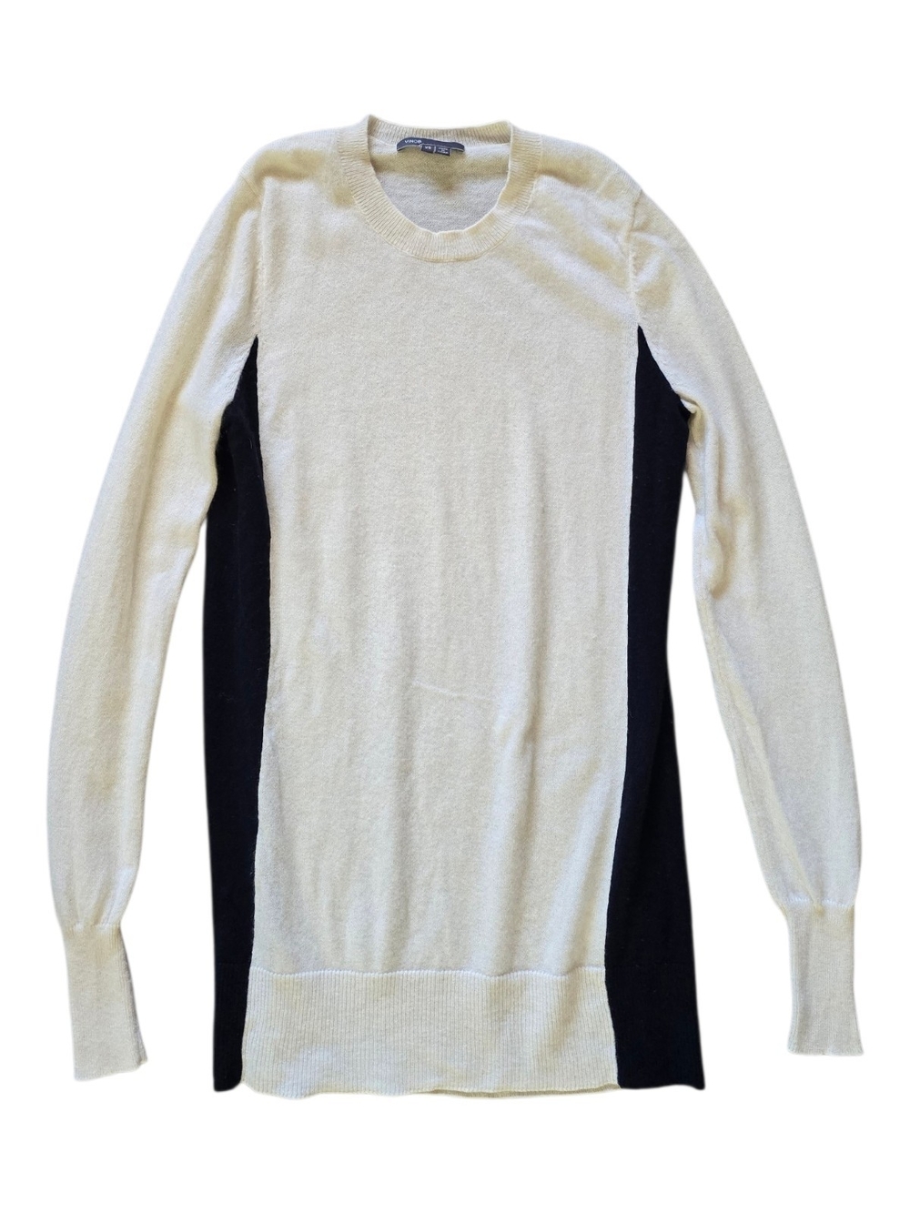 Vince Cashmere Cream and Black Long-Sleeve Colorblock Sweater